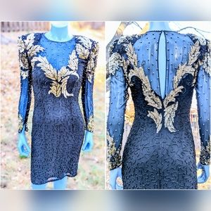 Stunning 1980's Nite Line Fully Beaded Sequin and Silk cocktail Dress